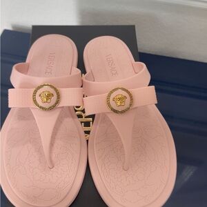 Versace Blush Pink Sandals with Gold Medusa